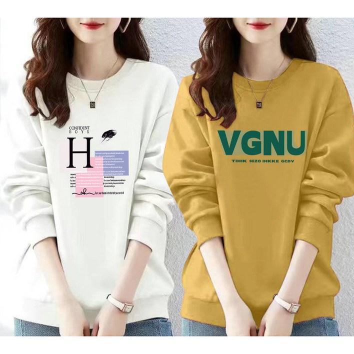 Neirny 11 여성 긴팔 맨투맨 가을 겨울 중년여자 루즈핏 이너 라운드넥 슬림핏 상의 티셔츠 2매입