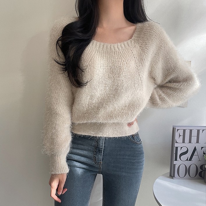 워너비몰 [무배] 포근보송 파스텔 청순 솔잎 스퀘어 크롭 니트 [6 color]