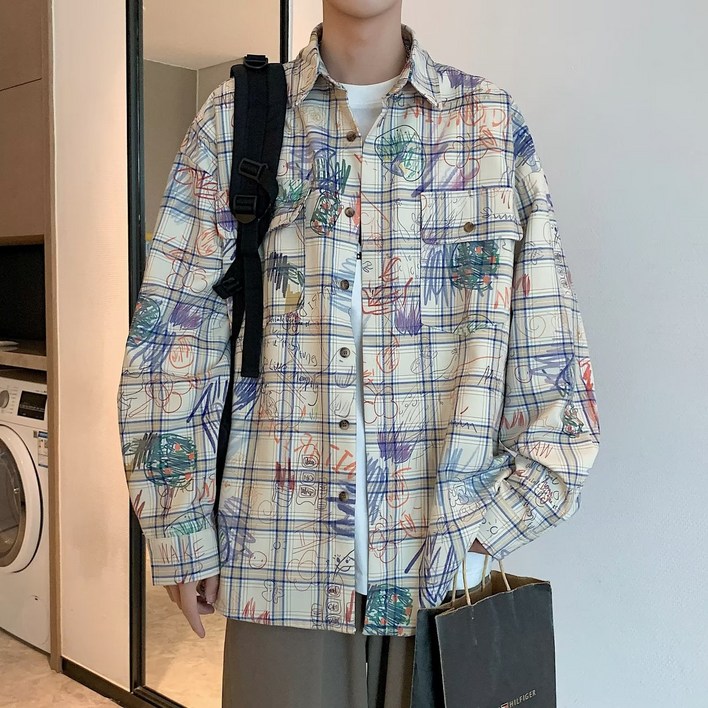 문예 순색 긴팔 티셔츠 빈티지 와일드 레깅스 캐주얼 트렌드 셔츠