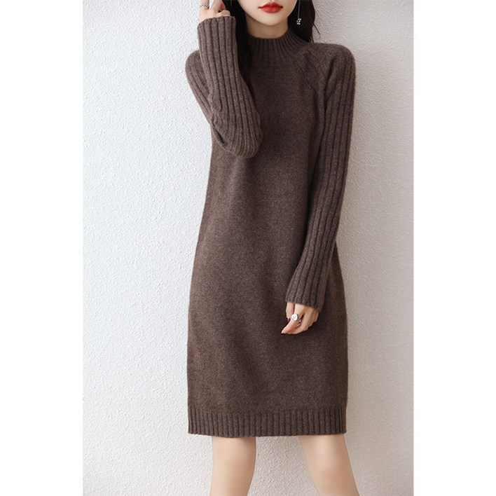 여유있고 느슨한 휴일같은 캐시미어100 원피스 가을 겨울 미디 레귤러핏