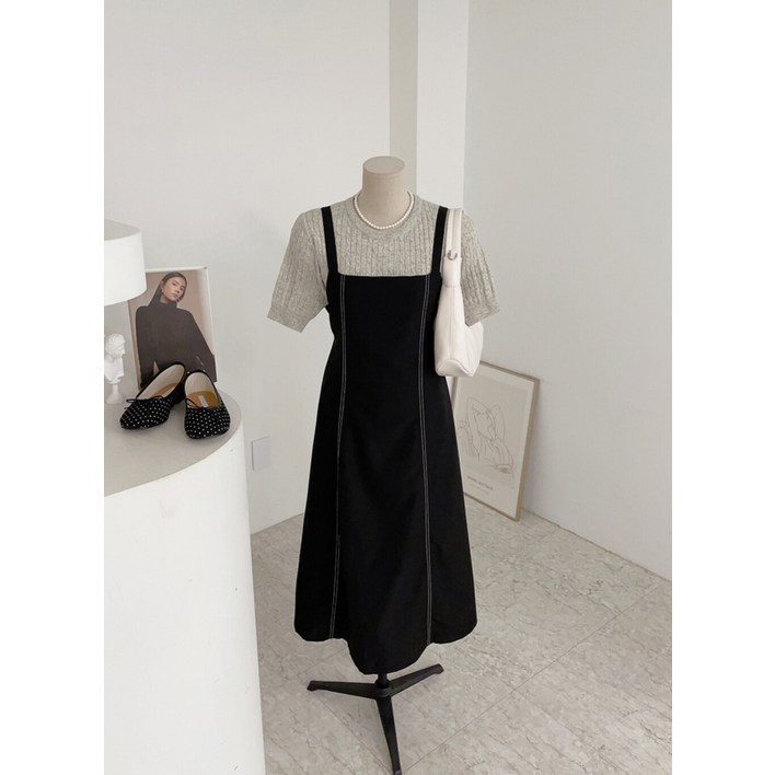 부닌 스티치 뷔스티에 롱 원피스2color