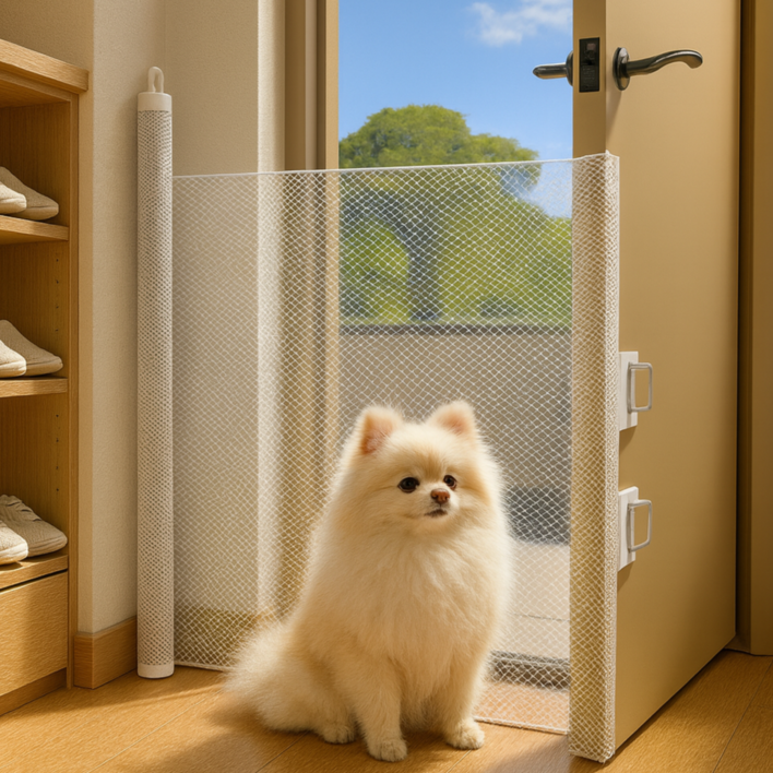 데이위시 슬라이딩 반자동 메쉬 강아지 안전문, 블랙, 1개