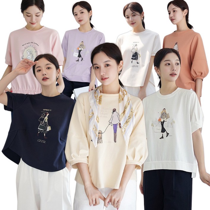 otsara러블리한 프린팅 반팔티 데일리룩에 딱