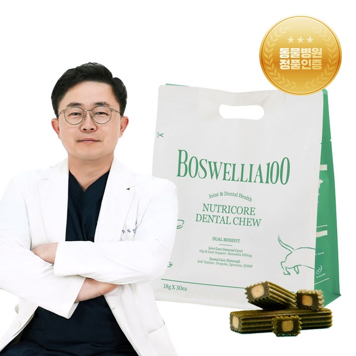 [관절덴탈껌!]닥터뉴트리코어 보스웰리아100 강아지 슬개골 관절염 입냄새 치석제거 가수분해 개껌 30개입