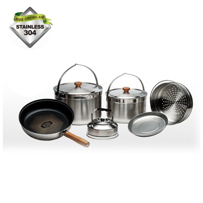 제드 스텐코펠캠쿡2 L 6~7인용 304스텐 3중바닥 코펠 세트