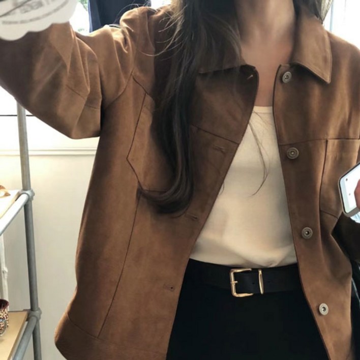 에스라이프 여성 스웨이드 점퍼 카라 자켓 2color