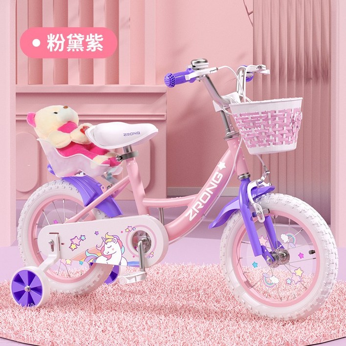 퍼플 반얀 키즈 바이크 어린 소녀 3 1 6 세 410 아기  유모차 공주 페달 자전거, 유니콘 모델  분홍색과 흰색 타이어  곰  인, 12 인치 권장 신장 8095cm  약 23 세