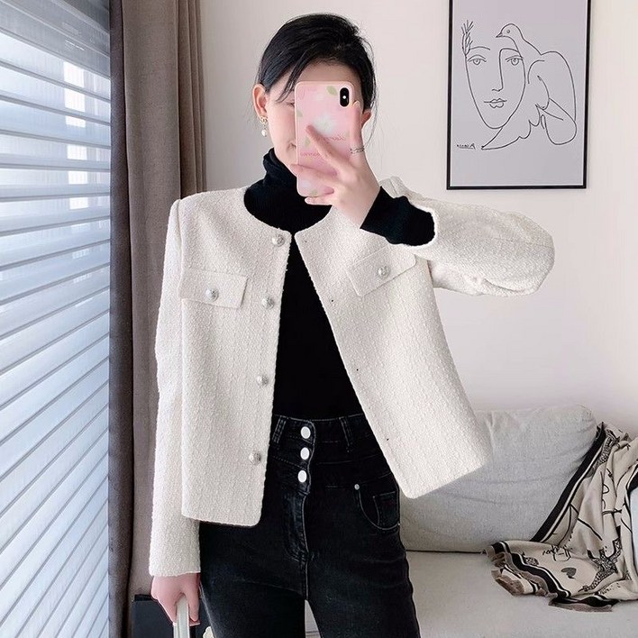 패션고리 여성 라운드 데일리 기본 트위드 자켓 H1029