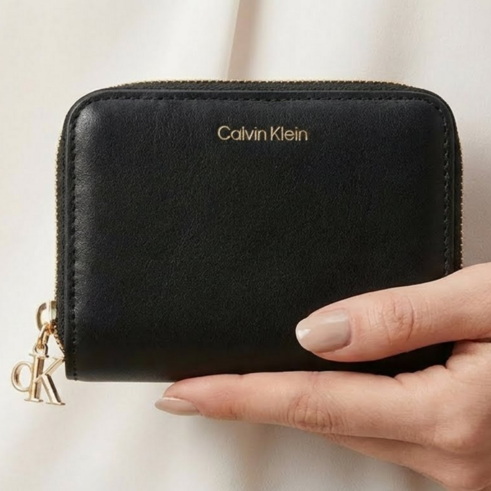 CK 캘빈클라인 진 여성 로고 카드지갑 여자 소가죽 지퍼돌이 미니 지갑 월렛 카드 슬롯 홀더
