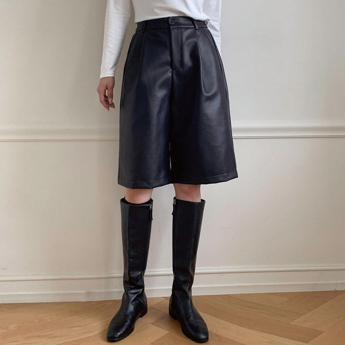 유야 여성 뒷밴딩 레자 가죽 버뮤다팬츠 반바지 -FPN0645- 가을 겨울