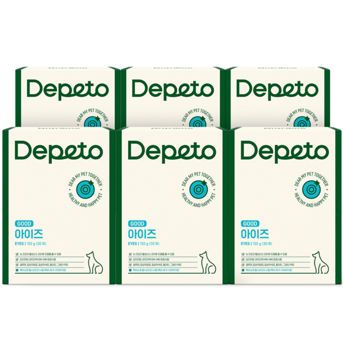 디페토 굿 아이즈 강아지 눈물 눈 영양제 150g, 30정, 눈물개선눈건강, 6박스