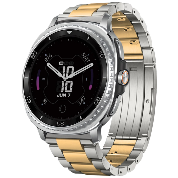 삼성 갤럭시워치8/워치8 클래식 호환 초경량 티타늄 합금 3줄 메탈 스트랩 40/44/46mm, 실버골드 퀵릴리스 버튼