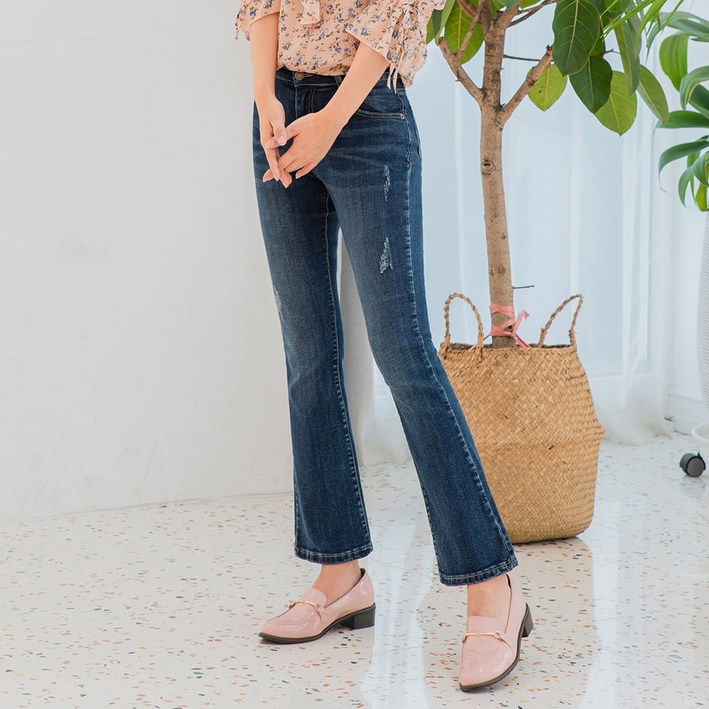 진마니아 여성용 중청 스크래치 워싱 스판 부츠컷 데님 WJM753