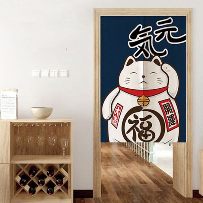 에이치케이트레이딩 일본식 네코 스타일 가리개 하프커튼 일본인테리어소품