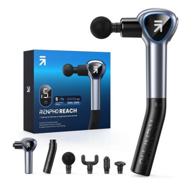 <RENPHO 한국본사> 렌포 마사지건 REACH 무선 전동 전신 등 어깨 근육피로 전신 마사지 머슬건 긴 연장핸들 롱 핸들건
