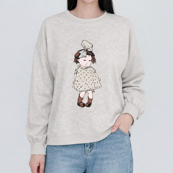 라임 리본 소녀 루즈핏 캐쥬얼 맨투맨 티셔츠