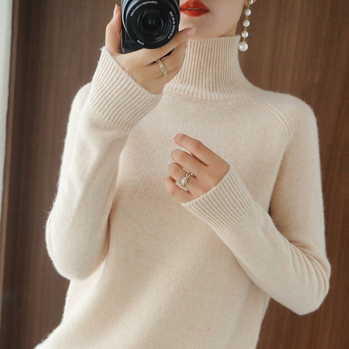 에쉬울프 여성 가을겨울 단색 목폴라 부드러운 스웨터 니트 MMA - 794