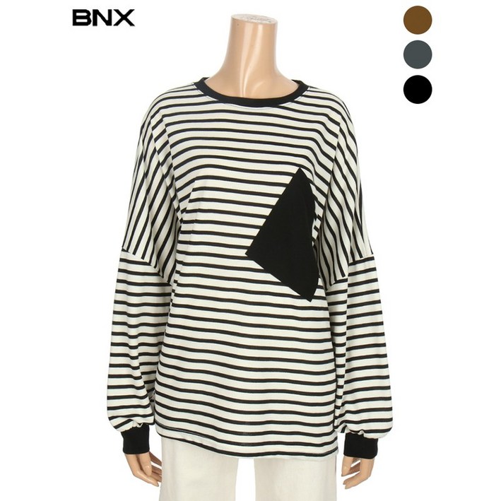 BNX 빅 포켓 스트라이프 퍼프 티셔츠  BW2TS078M0
