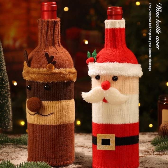 크리스마스 니트 와인병 커버세트, 산타 2개