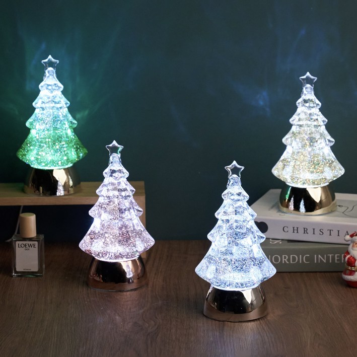 크리스마스 크리스탈 트리 오르골 워터볼 LED 조명 인테리어소품 선물, 골드 BYS0006
