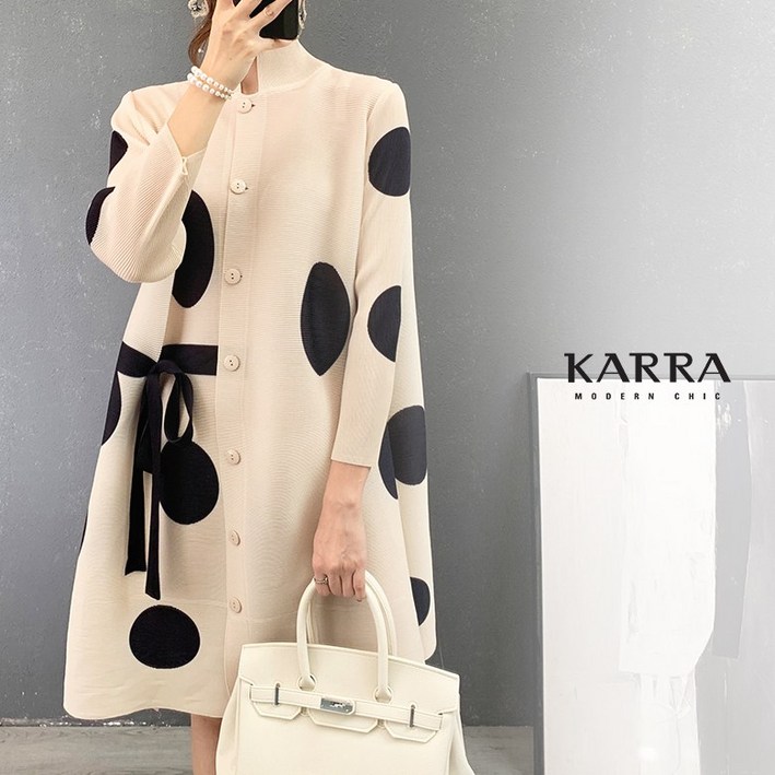 KARRA 도트인플리츠하프리본원피스A4S0326