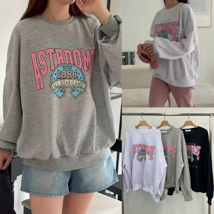 잇츠심플 여성용 빈티지 루즈핏 맨투맨