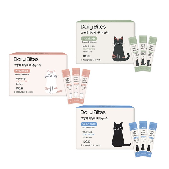 데일리 바이츠 고양이 데일리 짜먹는 스틱 100p 기호성좋은 입짧냥들의 대용량간식 최근제조상품, 1개, 1200g, 치킨&캣그로스