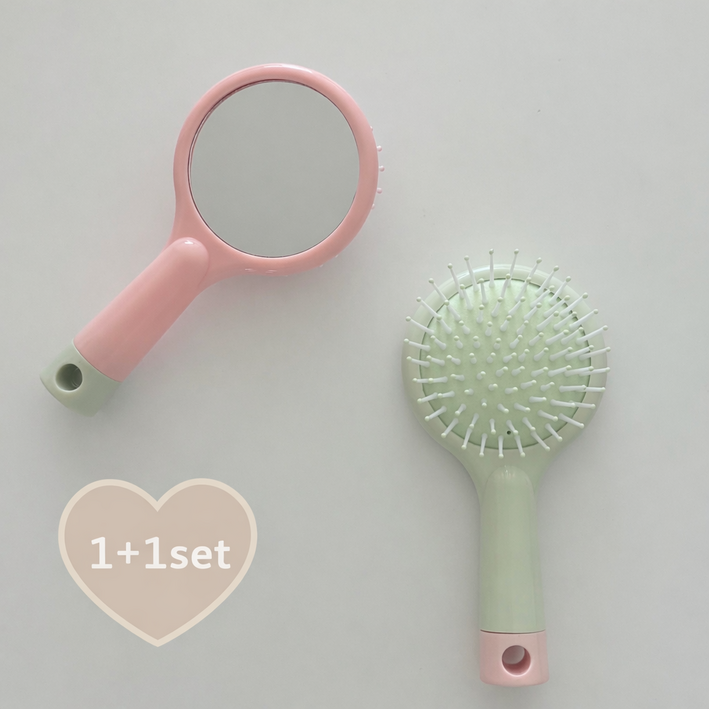 빗 거울 미니 1+1 손거울  휴대용 헤어 브러쉬