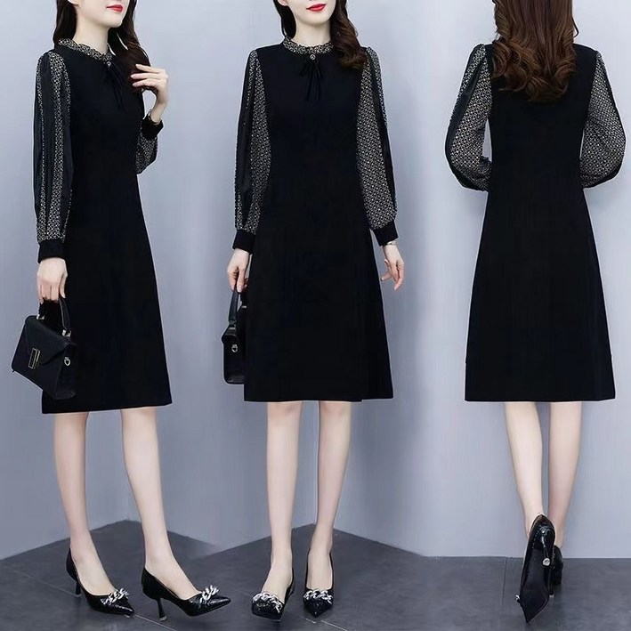 ORZQU 여성 가을 우아한 고급 긴팔 원피스 패션  디자인감 원피스