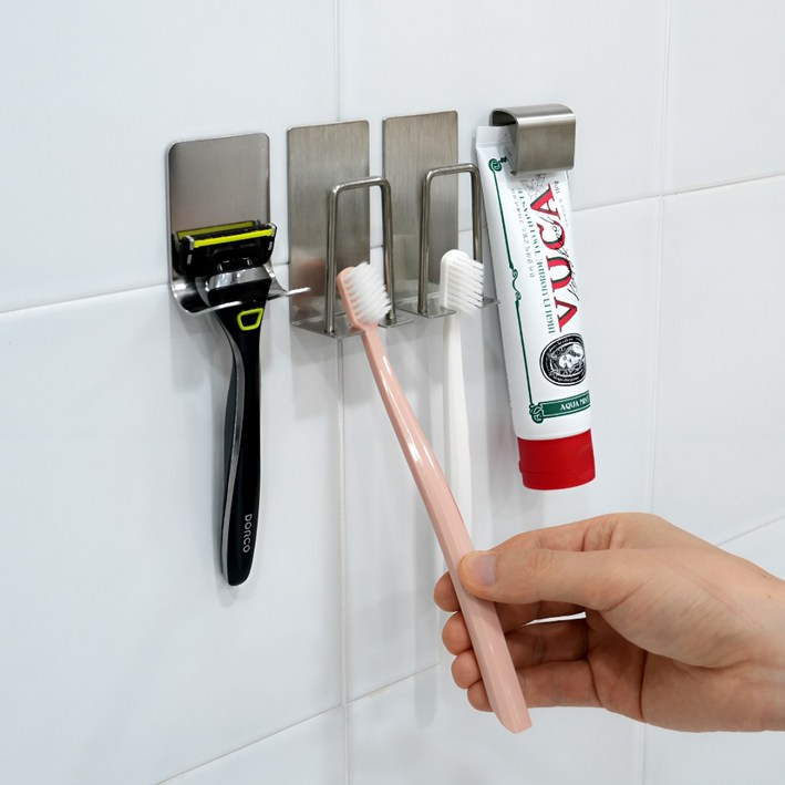 오늘새로 올 스텐 칫솔 치약 면도기 걸이 세트, 1개, 2인세트