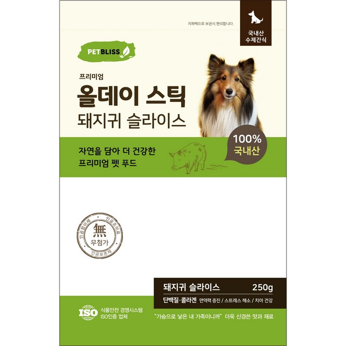 펫블리스 프리미엄 올데이 스틱 강아지 수제간식, 1개, 250g, 돼지귀 슬라이스