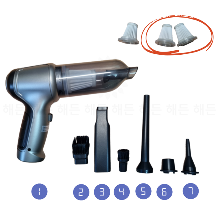 해든801 무선 파워풀청소기 에어건 핸디 미니 다기능, Pro그레이