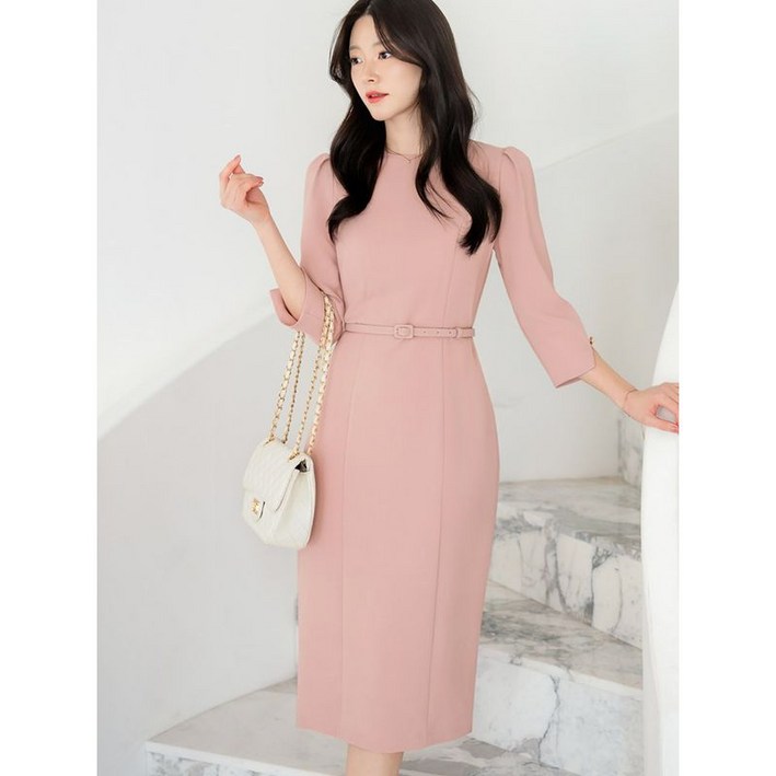 시크라인XXL까지 라짐 페미닌 H라인 벨트 슬릿 원피스 봄 가을 하객룩 오피스룩 모임룩 격식룩 빅사이즈