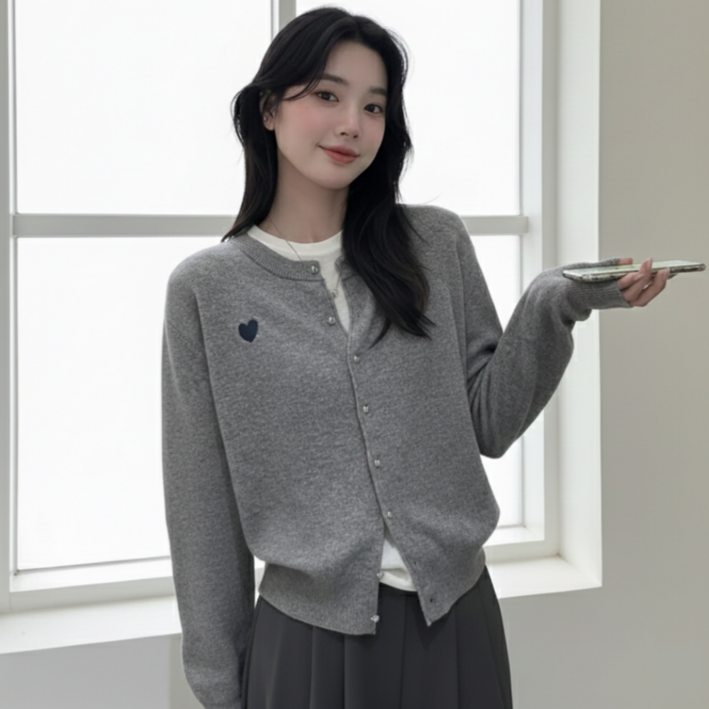 드라엘 여성 니트 겨울 가디건 데일리 기본핏 라운드넥 소프트