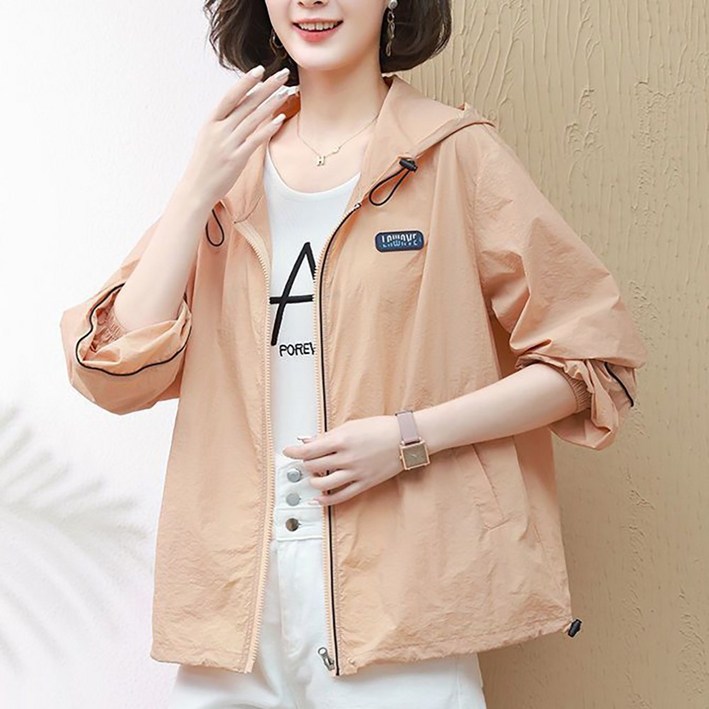 로르카 여성 빅사이즈 후드 긴팔 루즈핏 중년 엄마 통기성 패션 캐주얼 자외선차단 자켓 M01031814