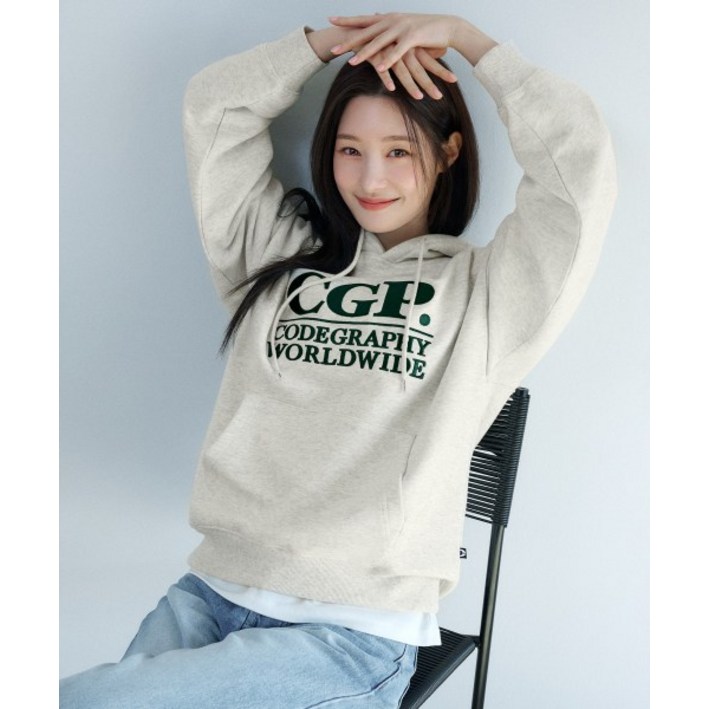 코드그라피 스퀘어 로고 후드티 아이보리