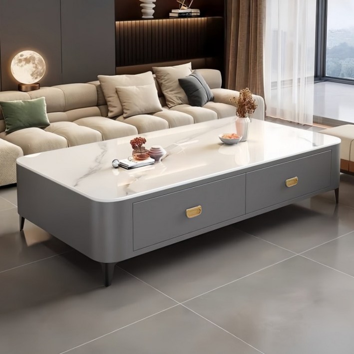 강화 유리 거실테이블 레일 서랍형 소파테이블