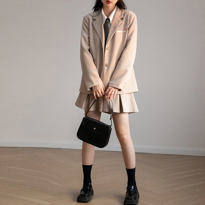 여성용 봄 캐주얼 재킷+치마 투피스 세트, XS-L