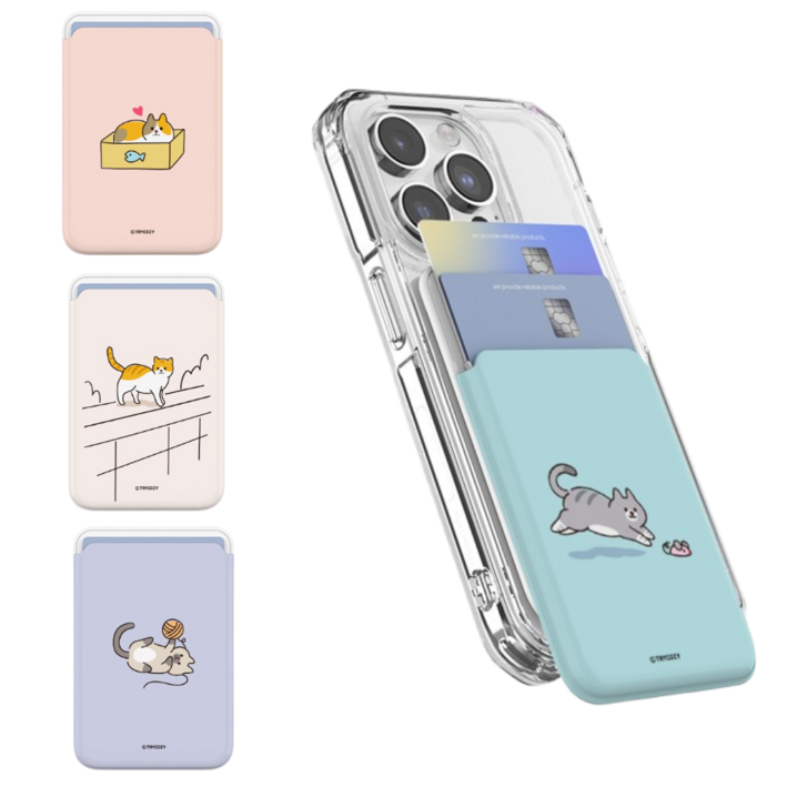 갤럭시A52S(A528) 우리집 고양이 하루 맥세이프 그립 톡거치대 슬라이드 카드지갑+투명케이스