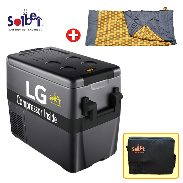 당일발송/ 32주년기념 선물증정/ 폭이 가장 좁은 솔베이 몬스터 블랙 뉴 차량용 캠핑용 캠핑카 화물차 낚시 이동식냉장고 냉동고, 블랙 뉴 LG콤프레셔 50L+전용가방(선물O)
