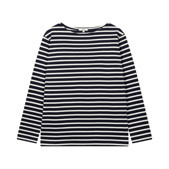 JAJU자주 여 헤비 코튼 보트넥 긴팔 티셔츠다크 네이비