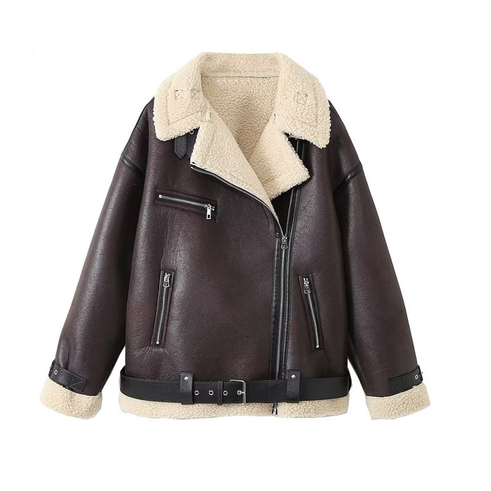 여성용 PU 점퍼 램스울 루즈핏 점퍼 가죽 코트 뉴타임즈 Y955X768