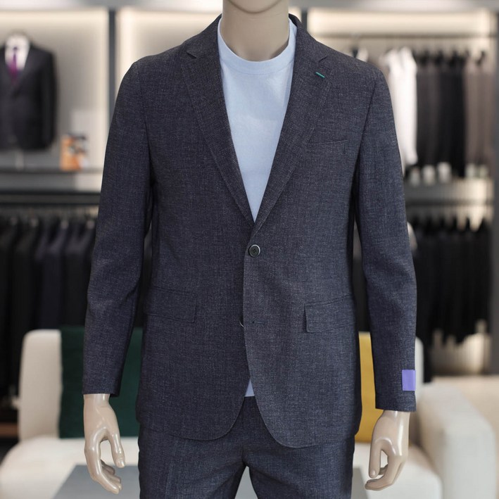 코오롱 브렌우드 구김없는 여름 경량 자켓 남자 마이 워셔블 콤비 셋업 세트 마이크로네이비