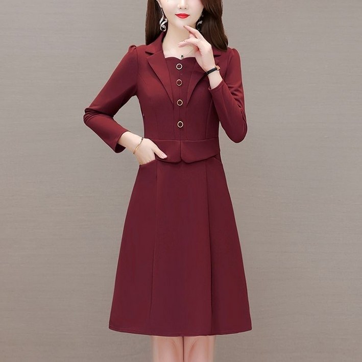 COSYEVNO 여성 긴팔 원피스 정장 스커트 슬림핏 클래식하고 고급스러운 디자인 가을 미디스커트 CXlyq-5