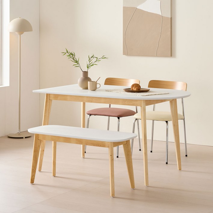 디자인제이 브리제 원목 반타원 식탁 테이블, 2인용