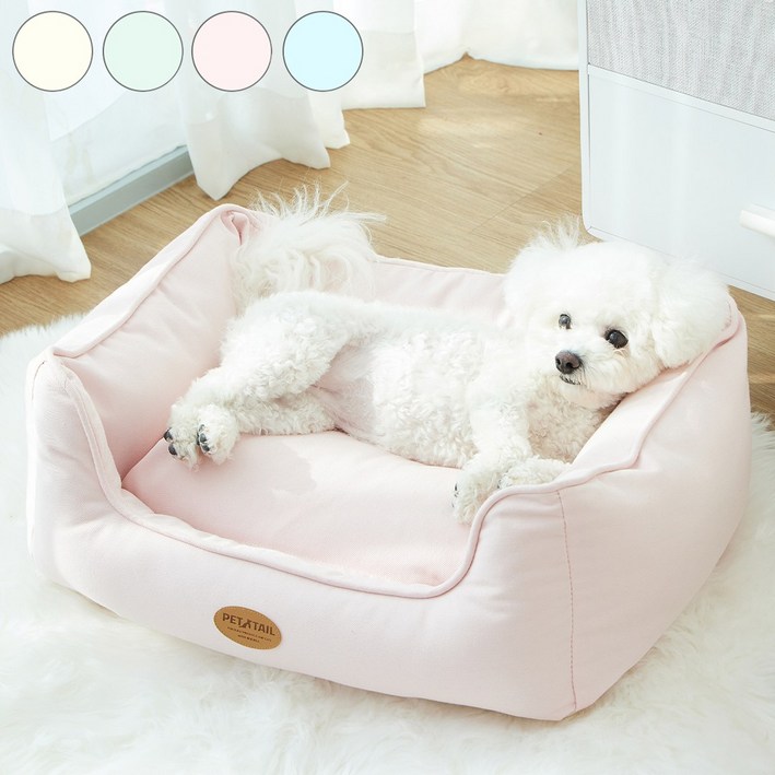 펫테일 퐁슈 크림 강아지 방석 커버 분리형 16가지 색상 조합 국산 사계절 턱받침 울타리형 쿠션, 1개, 딸기크림