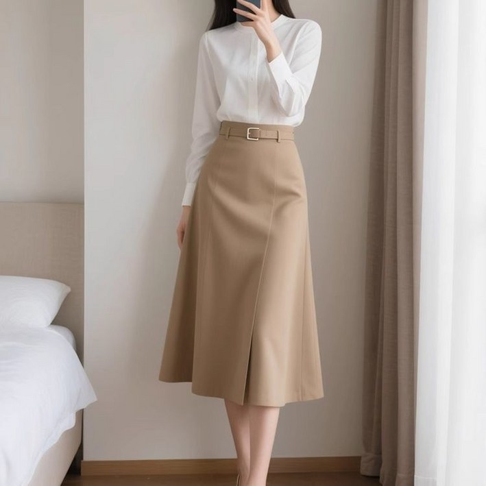 COSYEVNO 여성 A라인 미디 스커트 앞트임 춘하 TZKzckbsq-10