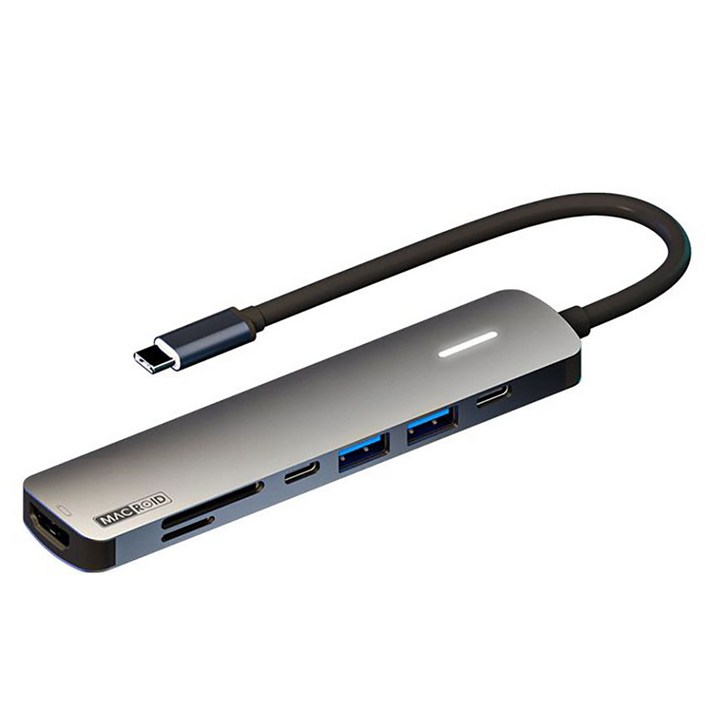 맥로이드 7포트 4K 100W 맥북 삼성 LG HDTV 멀티 허브 어댑터 HDMI TF SD C타입 USB3.0