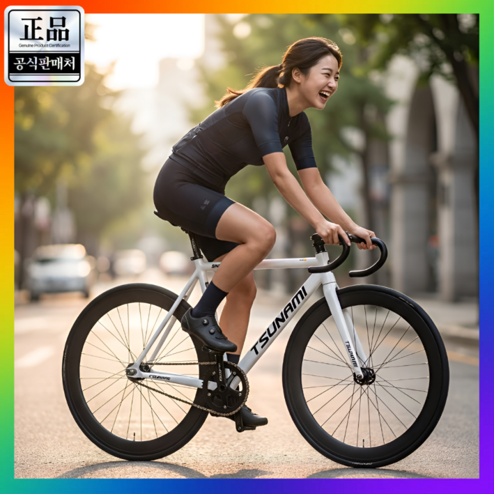 픽스플로우 TSNAMI 브레이크 증정! 픽시 자전거 정품 입문용 충격흡수 레이싱 로드 고정 기어, 1개, 180cm, 화이트 레이싱모델