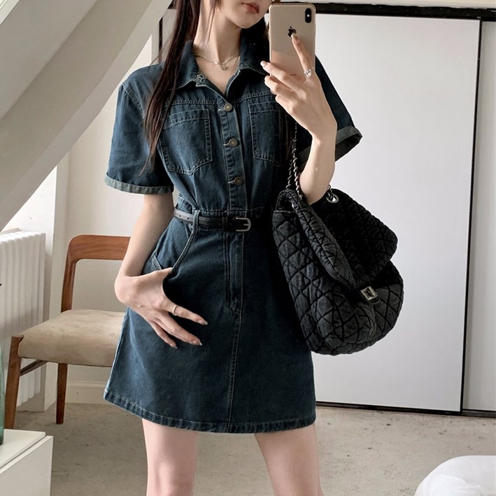 2타입 미니 롱 데님 원피스 반팔 청 치마 여름 슬림핏